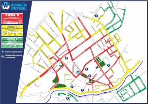 Мапа са зонама паркирања у центру Крагујевца